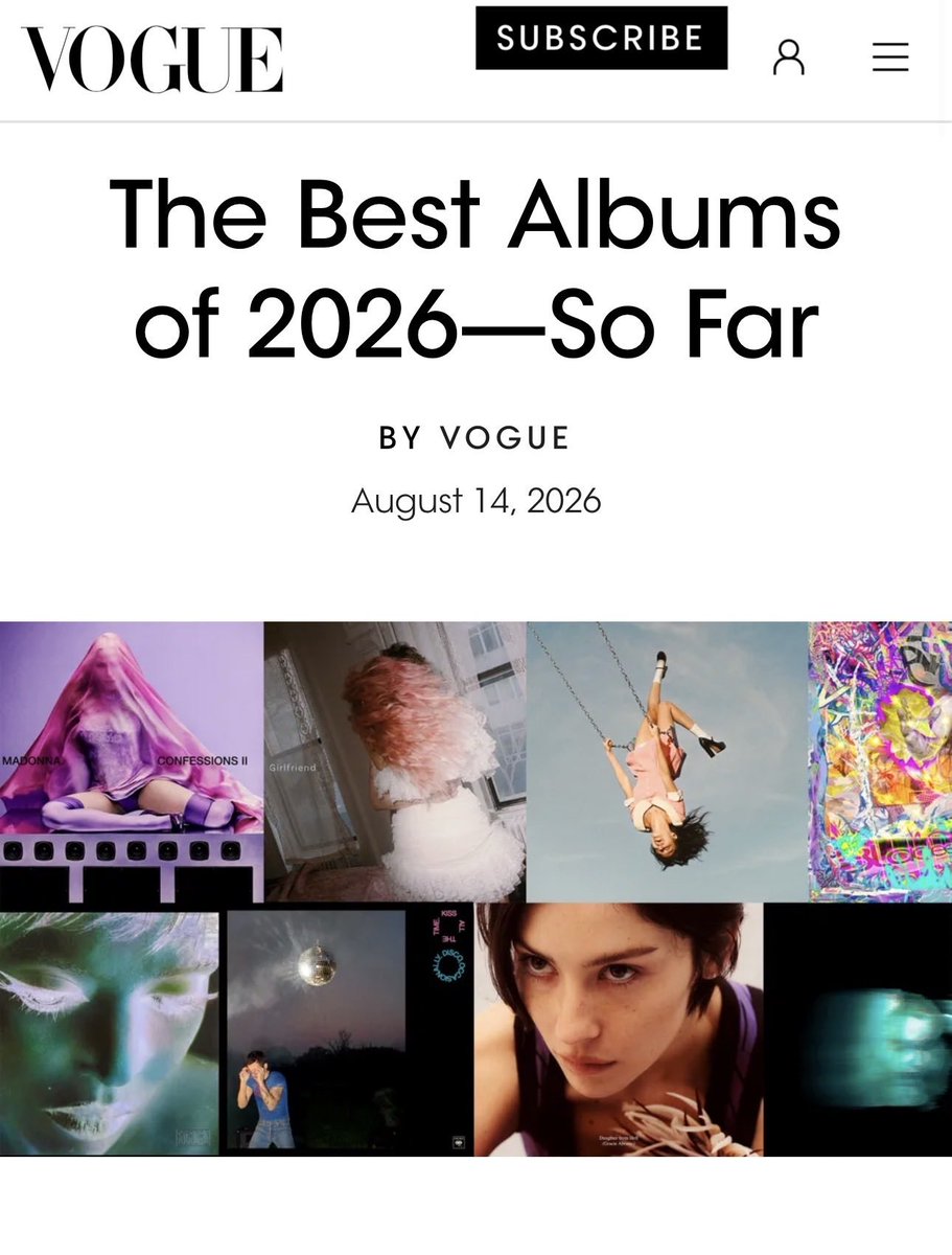 thvnewl's tweet photo. Vogue US named BTS’s Arirang as one of 'The Best Albums of 2026 So Far' 🏆

​In the review, P. Claire Dodson highlighted V's vocal delivery on "Normal"

​"(the way V sings, 'Got me feelin' things unusual' on the latter is a serious earworm)

​Vocalist Taehyung serving pure talent as always 🔥