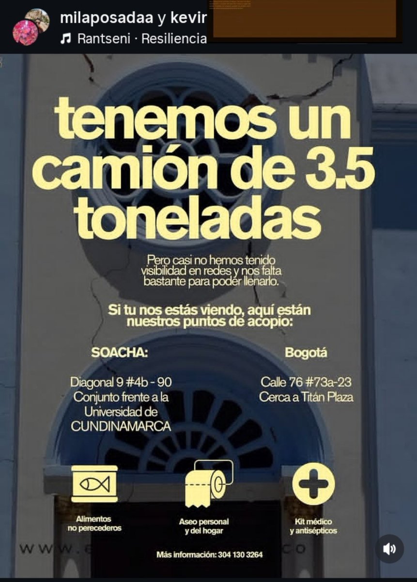 ArmyndreA's tweet photo. Chicxs también hay lugares a los que es muy difícil llegar y tampoco han recibido suficiente ayuda para poder enviar un solo camión. 
Esta ayuda es paraa Unión, Valle donde más de 700 familias fueron afectadas completamente.

Hay varios puntos de acopio en Soacha frente a la Universidad de Cundinamarca y Bogotá cerca de Titán Plaza.

Tienen un camión de 3.5 toneladas pero están lejos de poder llenarlo y el camión sale MAÑANA. Si ven esto por favor difundan la publicación en IG y apoyemos de ser posible.

🔗https://t.co/IAmjirHYkp