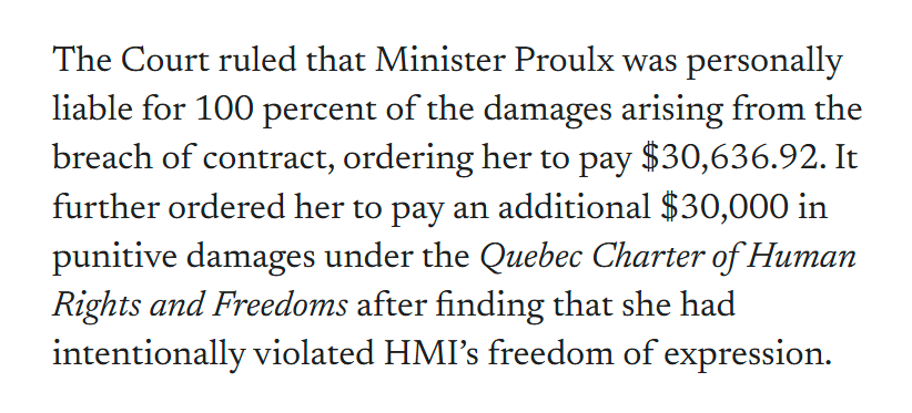 denisrancourt's tweet photo. Incredible! @JCCFCanada reports that a  Quebec superior court ordered a government minister to pay punitive damages for violating the province's Charter freedom of expression!  Wow. You don't see that every day.
Background: https://t.co/YhDBzG8oka https://t.co/0L4cxK9qFh