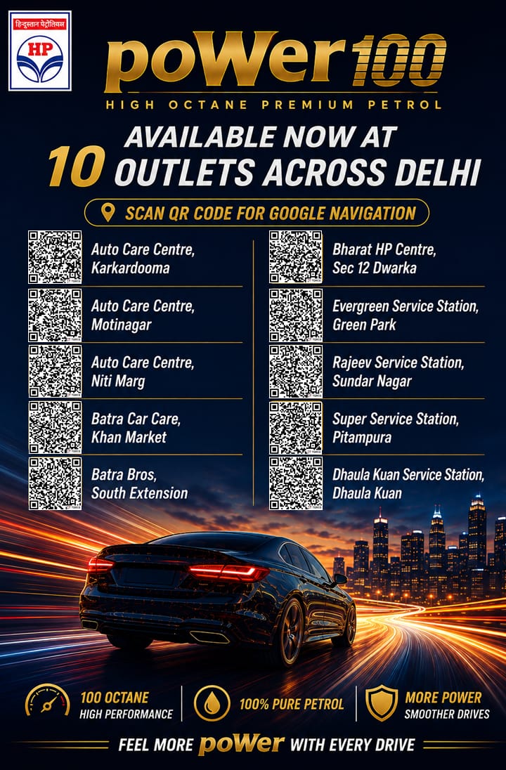 hpcl_retail's tweet photo. 𝗡𝗼𝘄, 𝗲𝗹𝗲𝘃𝗮𝘁𝗲 𝗲𝘃𝗲𝗿𝘆 𝗱𝗿𝗶𝘃𝗲 𝘄𝗶𝘁𝗵 𝗽𝗼𝗪𝗲𝗿𝟭𝟬𝟬.

@HPCL’s ultra-premium petrol, engineered for high-performance luxury cars and superbikes, is 𝗻𝗼𝘄 𝗮𝘃𝗮𝗶𝗹𝗮𝗯𝗹𝗲 𝗮𝘁 𝟭𝟬 𝘀𝗲𝗹𝗲𝗰𝘁 𝗛𝗣 𝗥𝗲𝘁𝗮𝗶𝗹 𝗢𝘂𝘁𝗹𝗲𝘁𝘀 𝗮𝗰𝗿𝗼𝘀𝘀 𝗡𝗲𝘄 𝗗𝗲𝗹𝗵𝗶 𝗡𝗖𝗥.

Designed to help reduce engine knocking while enhancing acceleration and fuel economy, poWer100 delivers the performance your premium machine deserves.

#HPCL #HPRetail #MeraHPPump #poWer100 #Cashback #HPPay #HighOctane #PremiumPetrol #LuxuryCars #Superbikes