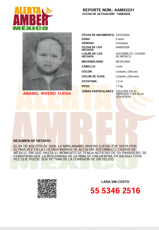 AAMBER_mx's tweet photo. #AlertaAMBER solicita su apoyo y RT para la búsqueda y localización de la niña ANABEL RIVERO OJEDA, de 05 años de edad. https://t.co/P2wa1Yg5s2