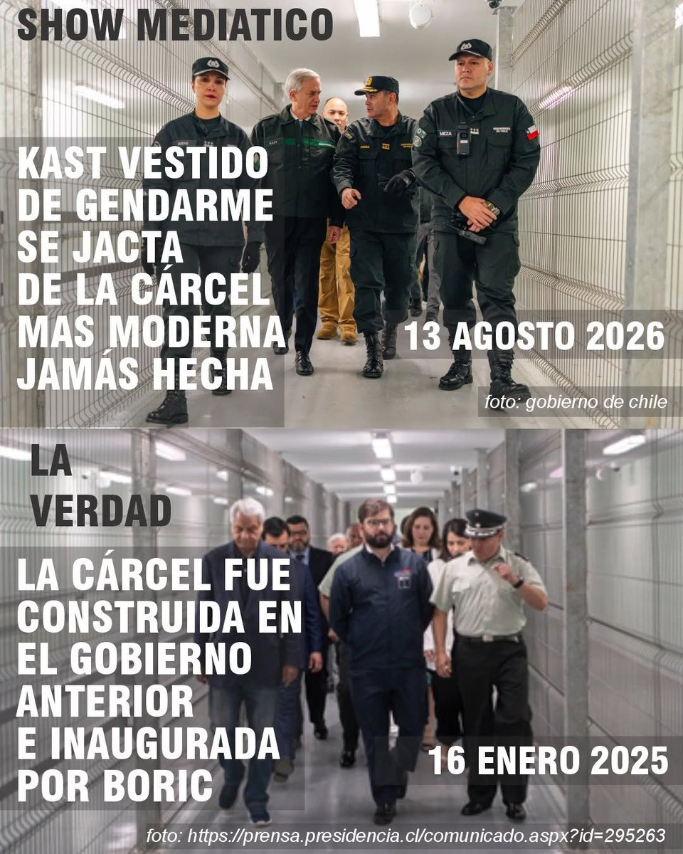 berriospedro's tweet photo. Boric no solo le dejó a este gobierno un plan de seguridad, tambien le dejó una moderna cárcel.Kast ganó las elecciones prometiendo que traia un Plan de Seguridad llamado “IMPLACABLE” a los pocos meses supimos la verdad porque no existía ningún plan https://t.co/panZbEFdyT