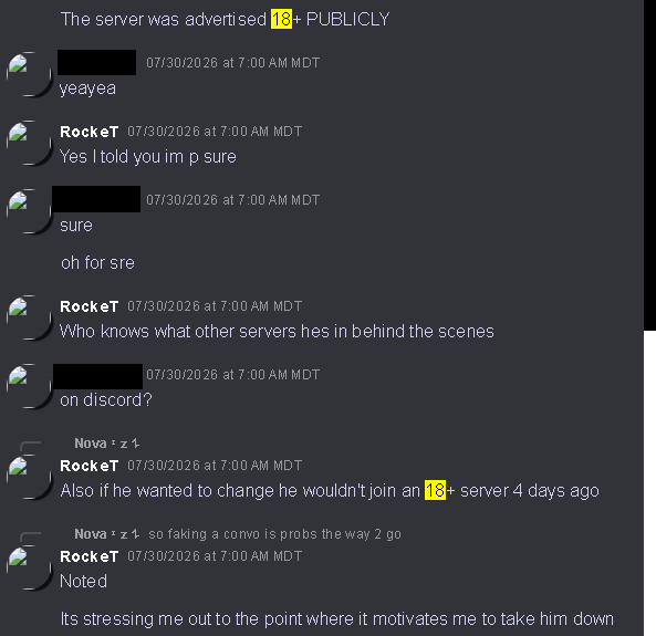 roockrtarchive's tweet photo. Other screenshot provided showing that RockeT was actively keeping up with what servers Unkn0wingly would join and gossiping about it. https://t.co/lLZUoeqgRP