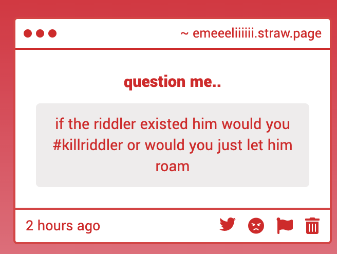 emeeeliiiiii's tweet photo. #KILLRIDDLER https://t.co/KGUnWXq8x4
