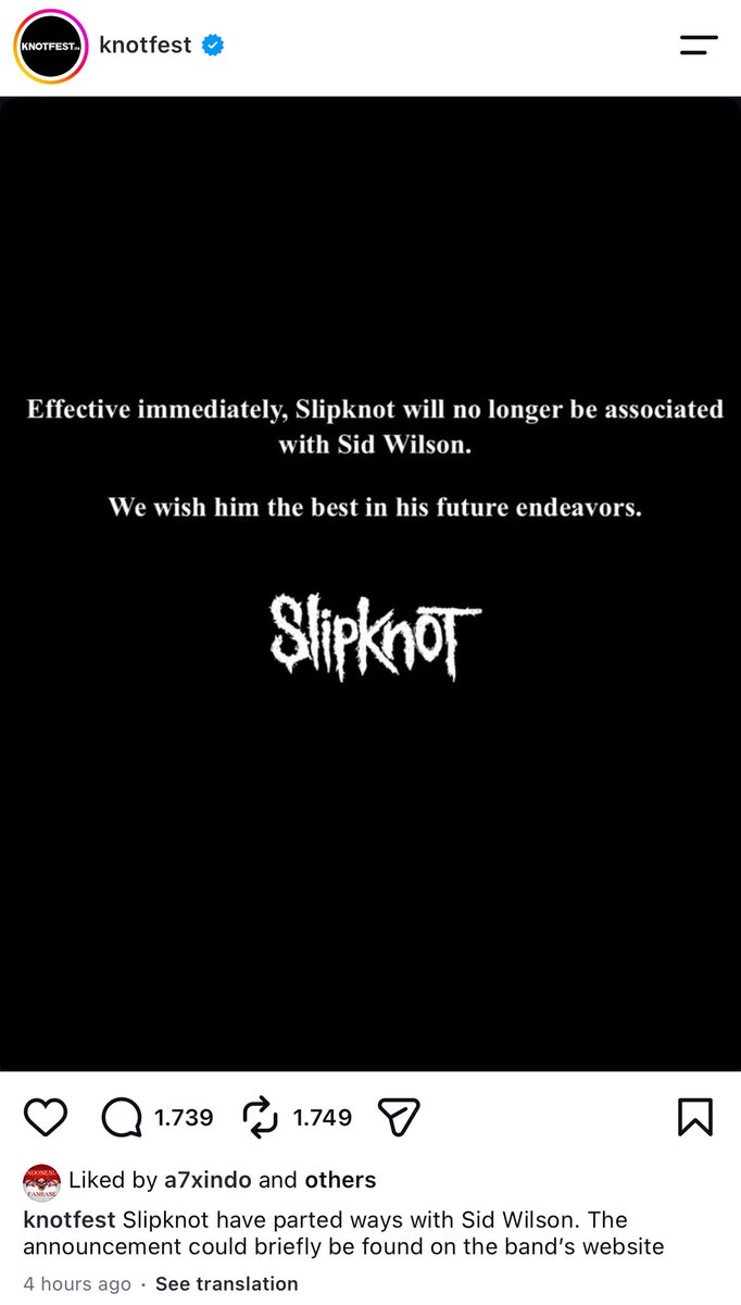 XtremeMerch's tweet photo. Slipknot umumkan Sid Wilson sudah bukan bagian dari band :( https://t.co/Sw2puJZvg9