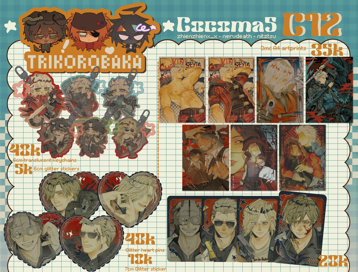 zhienzhienx_x's tweet photo. [🔄+🧡 are appreciated:3] 
Hii group catalogue for #cocoma5 PO open!
Artist @nitztsu @nervdeath @zhienzhienx_x
🗓️Aug 15-25 po period
🥐booth C12 (bothdays)
Fandoms👾
Dmc, resident evil, NSO ,MCYT, love bullet, Madoka Magica, alien stage, pjsk
🍑(4/6) 
🔗Po form below https://t.co/VezU8JCcOe