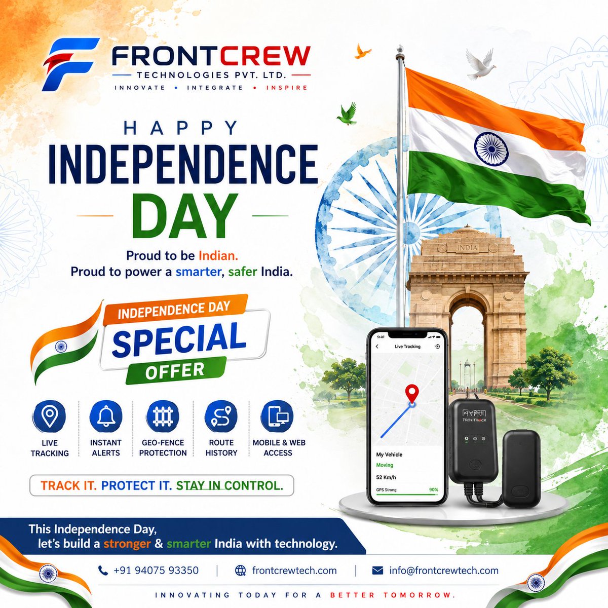 FrontcrewT's tweet photo. 🇮🇳 80 Years of Freedom. A Future Full of Possibilities.

This Independence Day

Happy 80th Independence Day! 🇮🇳
Proud to be Indian today and every day.

🌐 https://t.co/xbdDO1JSHj

#IndependenceDay2026 #80thIndependenceDay #ProudToBeIndian #HyperTrack #GPSTracking #JaiHind #gps https://t.co/hiGYk9c7hP
