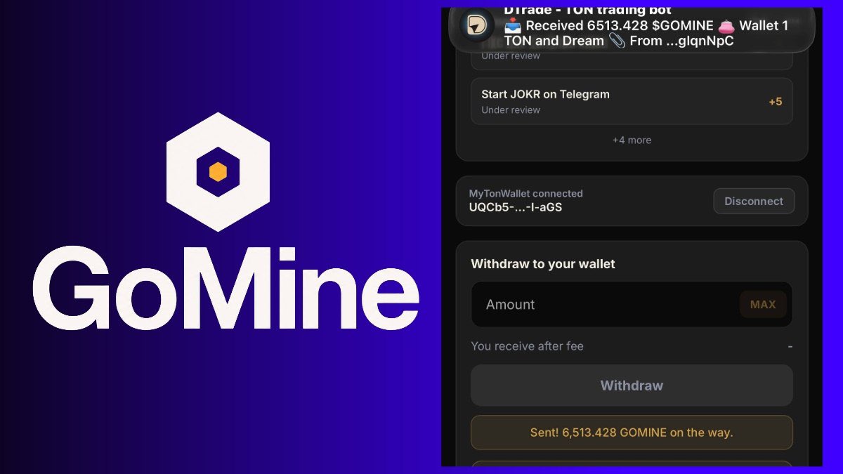 ___Davies's tweet photo. found a simple way to earn $GOMINE from @telegram 

no wallet needed to start 
just complete quests, earn GOMINE and withdraw to a TON wallet.

I tested the withdrawal myself too, so here’s the simple guide. https://t.co/SxxdkQt2yM