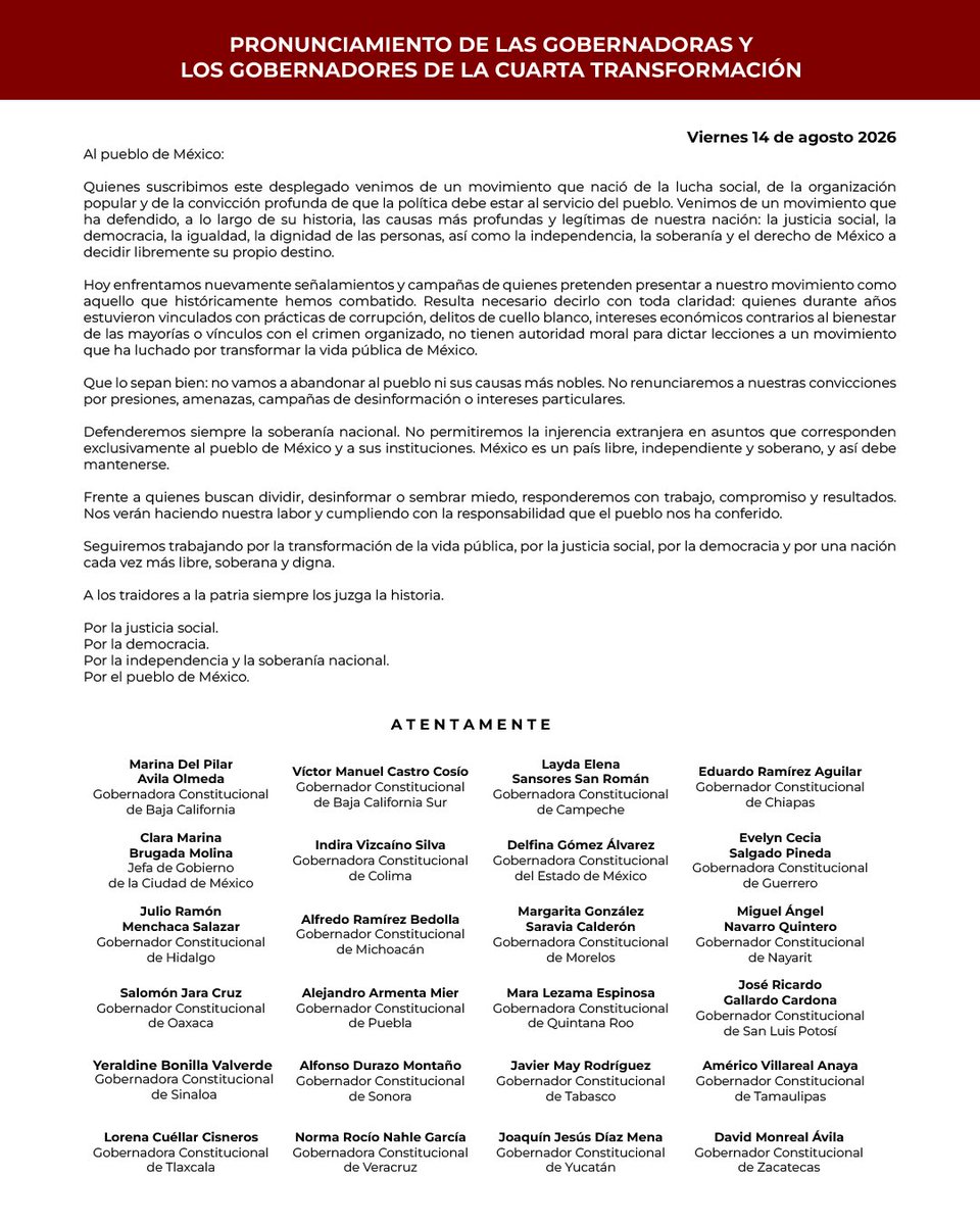 DavidMonrealA's tweet photo. Defenderemos siempre la soberanía nacional. No permitiremos la injerencia extranjera en asuntos que corresponden exclusivamente al pueblo de México.

¡México es un país libre, independiente y soberano! https://t.co/jmPDJOJFu7