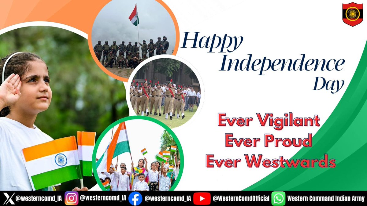 westerncomd_IA's tweet photo. #IndependenceDay2026 ๐ฎ๐ณ
Lt Gen #PushpendraSingh, AVSM, SM**, #ArmyCommander, #WesternCommand, extends warm greetings and best wishes to all ranks, Defence Civilian Employees, #Veterans and their families on the occasion of 80th #IndependenceDay.
May the spirit of freedom, sacrifice and national pride continue to inspire us in service of the Nation.
#EverWestwards
#NationFirst
#IndianArmy
@adgpi
@prodefencechan1