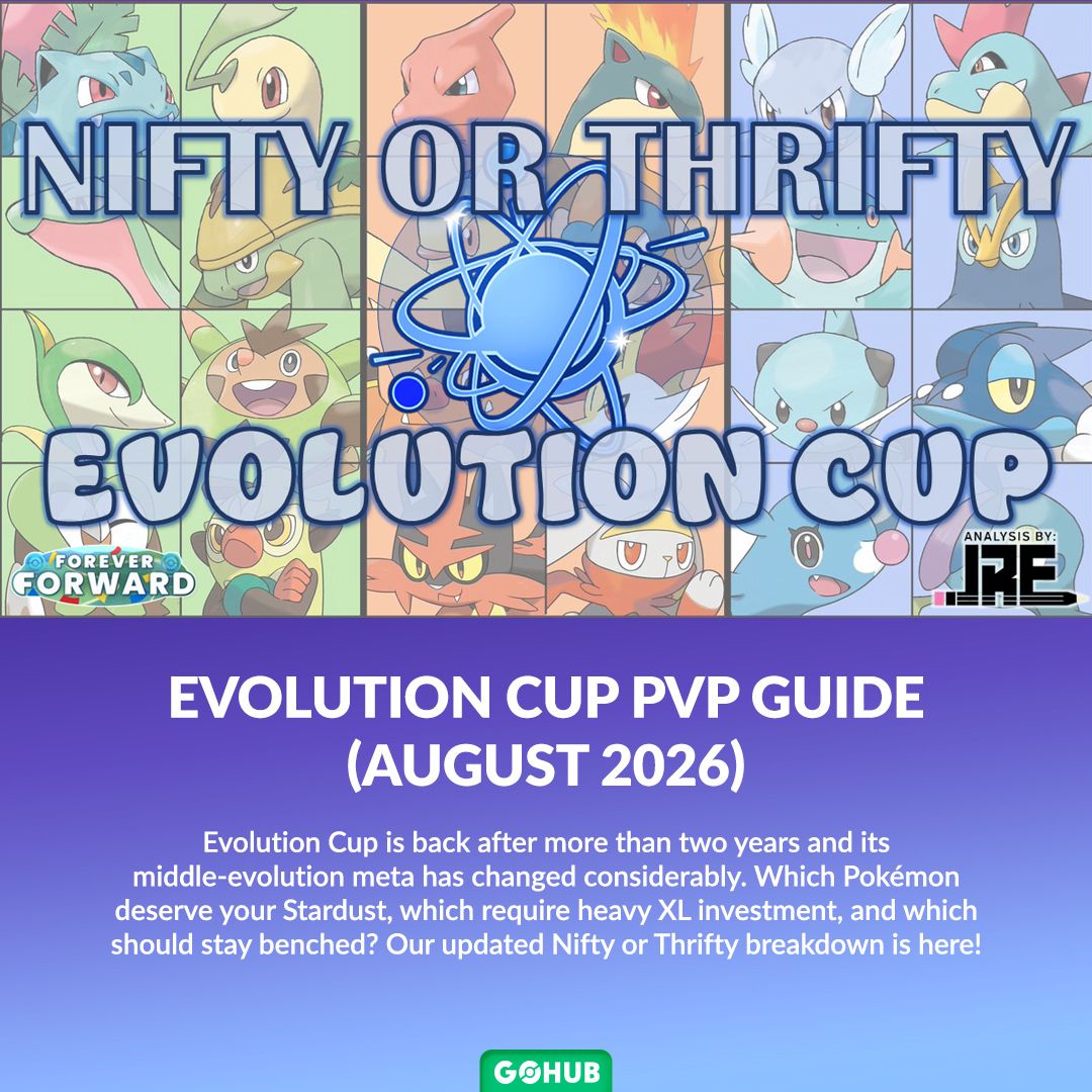 PokemonGOHubNet's tweet photo. ⚔️ Evolution Cup is back after more than two years and its middle-evolution meta has changed considerably. 

Which Pokémon deserve your Stardust, which require heavy XL investment, and which should stay benched? Our updated Nifty or Thrifty breakdown: 👇
https://t.co/YAFrx7dF2g https://t.co/PXGIjAo8oh