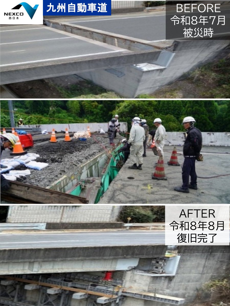 mlit_Kyushu's tweet photo. 8月17日（月）7:00に、#県道338号 #横江大橋 の通行止めが解除予定！
発災から20日、復旧を支える大動脈が復活！

#九州自動車道 ＃国道3号 #県道14号 #宇城 #八代 #熊本県 #九州地方整備局 #NEXCO西日本 https://t.co/RhmKrKSNWK