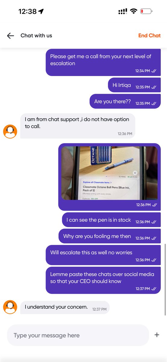 inteamitt's tweet photo. Hi @Swiggy @phanikishan @harshamjty there is a scam going on @SwiggyInstamart   As my cart value was more than 199 hence i have added Octane pen for 1 re and it wasn’t delivered, also you support is fooling on chat order 245743806184566.
@ZeptoNow @letsblinkit is much better. https://t.co/uqPJLkn7Wb