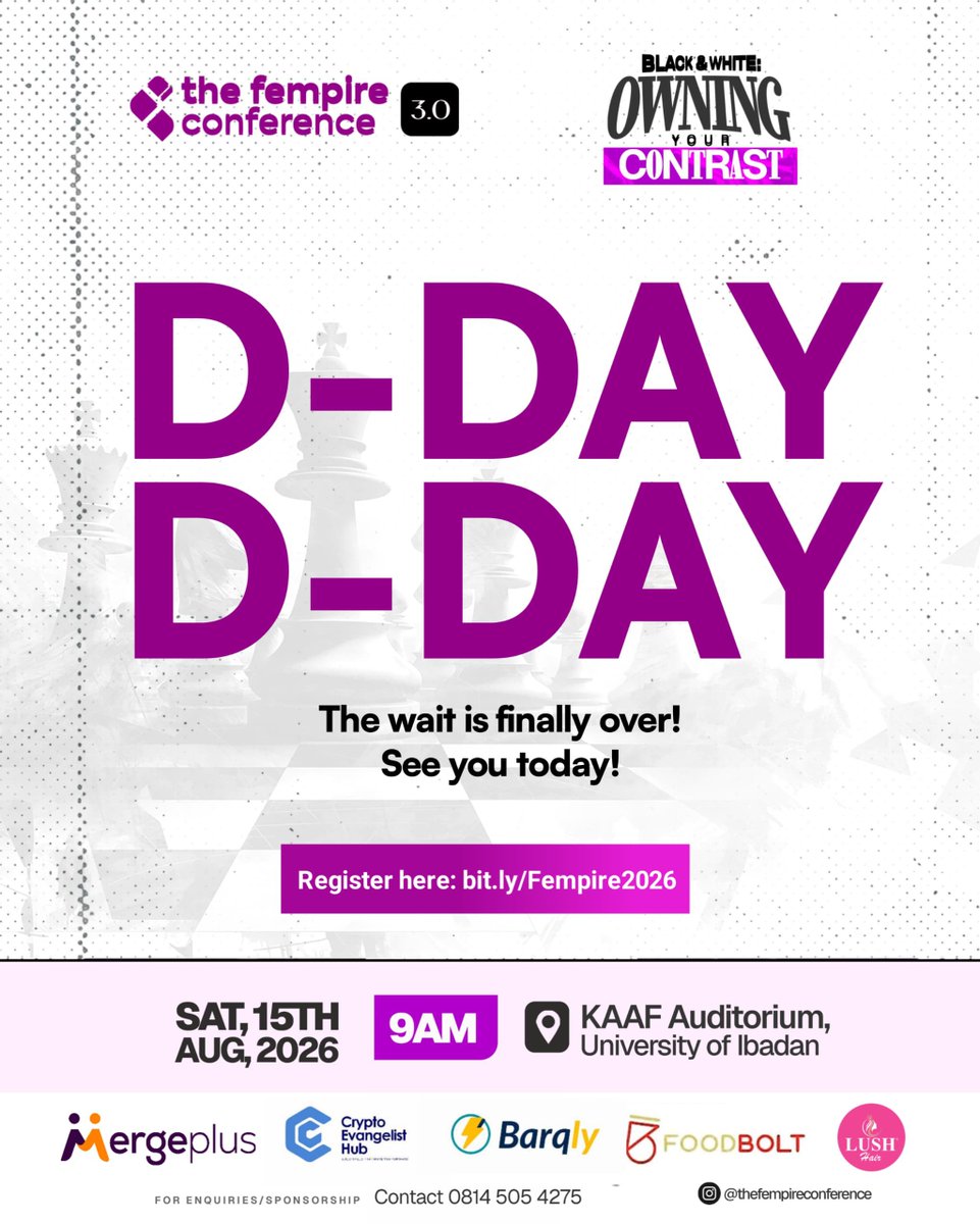 Fempireconf's tweet photo. The long awaited day is finally here! 🤭💗

FEMPIRE CONFERENCE 3.0 IS TODAY.🥳

Today, we learn what it means to own your contrast as a lady and embrace every part of who you are.🙂‍↔️ https://t.co/qeHcaaiEGl