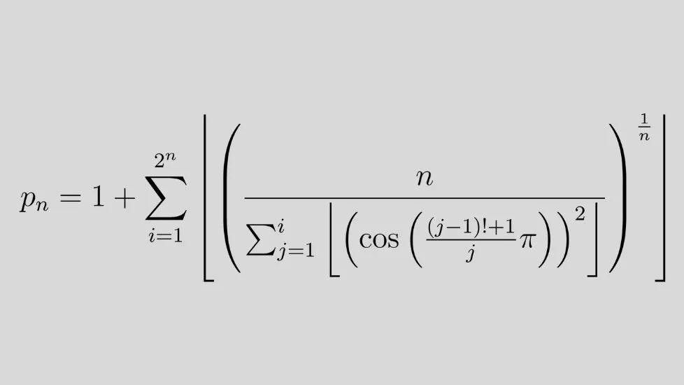 Math_files's tweet photo. This is the Formula published by C. P. Willans in 1964 for finding the n-th prime number (pₙ).

Although the formula is mathematically correct, it is not practical for computation. The factorial (j − 1)! becomes extremely large as j increases. 

Finding even the 10th prime number requires computing factorials so massive that they quickly exceed the capabilities of modern supercomputers.