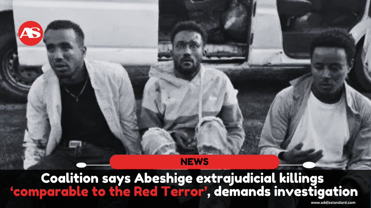 addisstandard's tweet photo. News: Coalition says #Abeshige extrajudicial killings ‘comparable to the #Red_Terror’, demands independent investigation

The Coalition for Ethiopian Unity said on Saturday the three men, Temesgen Getachew, Yitagesu Asegidew and Gizaw Girmaye, were targeted on 30 July in Nacha Kulit Kebele, Gurage Zone in Central Ethiopia regional state, after allegedly being accused of being “#Fano.”

The killings were “comparable to the Red Terror” it said, and demanded an independent investigation.

Citing local sources, the coalition said the brother of Yitagesu Asegidew, one of the victims, was "previously seized from Hawassa and executed in a similar manner", which it said indicates that the killings may be targeting families and identity. It also cited the case of Gizachew Girma, another young man who was allegedly arbitrarily executed about a month ago in Darge Kebele, within the same Abeshige Woreda.

https://t.co/BuSonm93XH