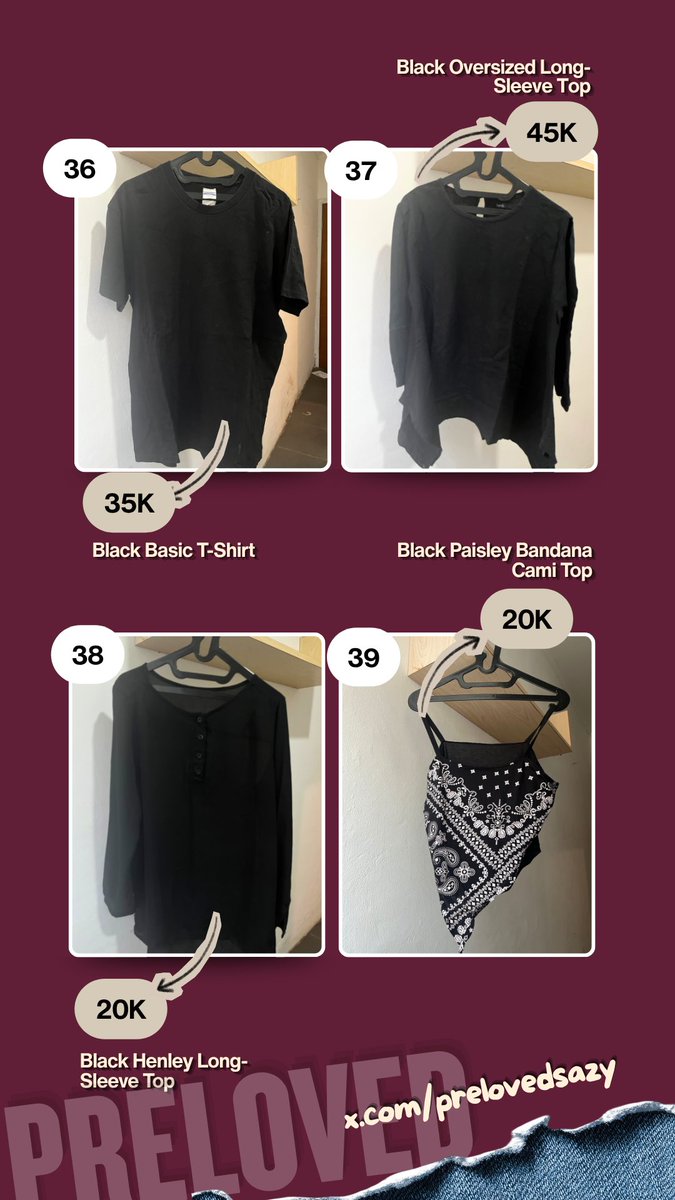 prelovedsazy's tweet photo. Lanjut batch kedua 👀✨

3️⃣6️⃣ Black Basic 3️⃣7️⃣ Black Oversized Long-Sleeve Top  3️⃣8️⃣ Black Henley Long-Sleeve Top  3️⃣9️⃣ Black Paisley Bandana Cami Top

4️⃣0️⃣ Lunara Black Pants 4️⃣1️⃣ No Brand Electric Blue Keyboard  4️⃣2️⃣ Douglas C. Giancoli 1 4️⃣3️⃣ Douglas C. Giancoli 2 https://t.co/XrIOdfzWPN