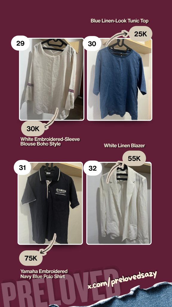 prelovedsazy's tweet photo. Yang ini batch tigaaa 👀✨
2️⃣1️⃣ Satin Lapel Tailored Blazer 2️⃣2️⃣ Contemporary Art Graphic Shirt 2️⃣3️⃣ Vintage Checkered Oversized 2️⃣4️⃣ BYE Grey Lightweight Bomber
2️⃣9️⃣ White Embroidered-Sleeve Blouse Boho Style https://t.co/y91w3WXA89