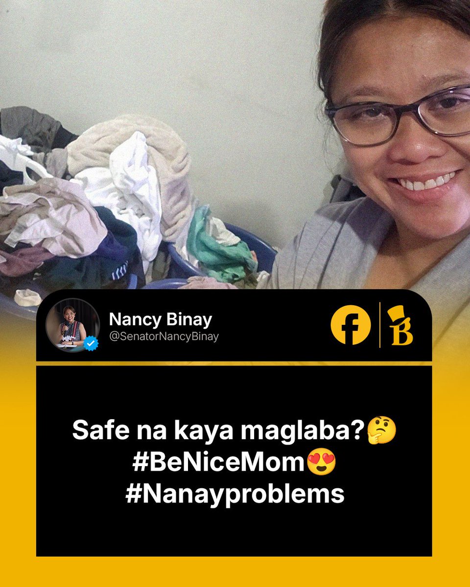 bncdotph's tweet photo. Makati Mayor Nancy Binay shared a selfie while doing laundry, asking, “Safe na kaya maglaba?” as rainy days continue across the Philippines. https://t.co/YzhV10Y0j6