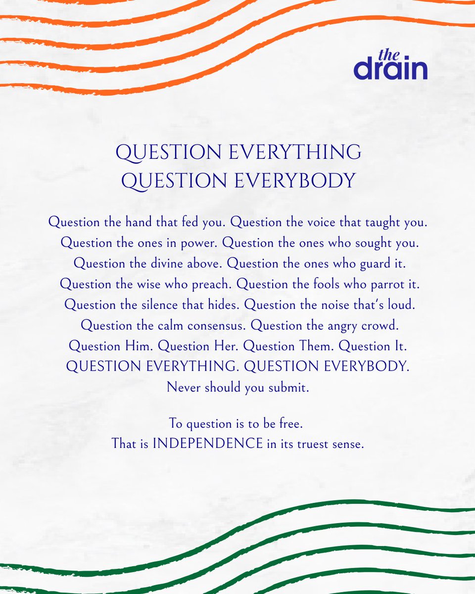 TheDrainMedia's tweet photo. To question is to be free.
Happy Independence Day 🇮🇳 https://t.co/fb7Js9m5hB