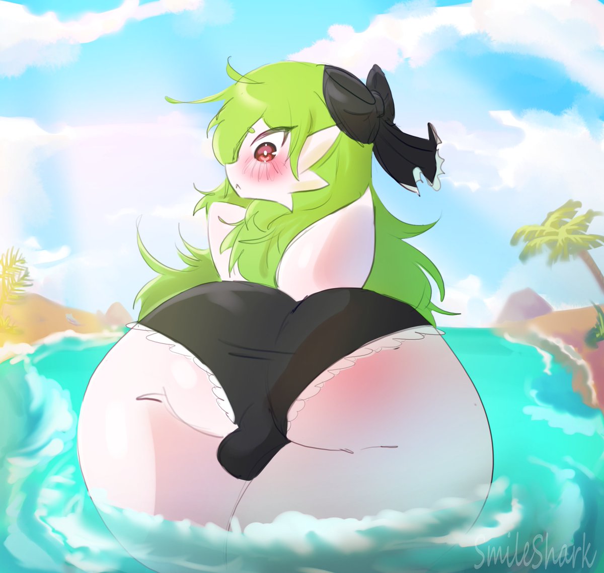 SharkSimle88622's tweet photo. Found a wild Gardevoir on the beach. He seems a little shy wearing his new swimsuit... 🌊😳

#femboy #gardevoir #pokemon  #fanart #pokemon https://t.co/KEeb49q900