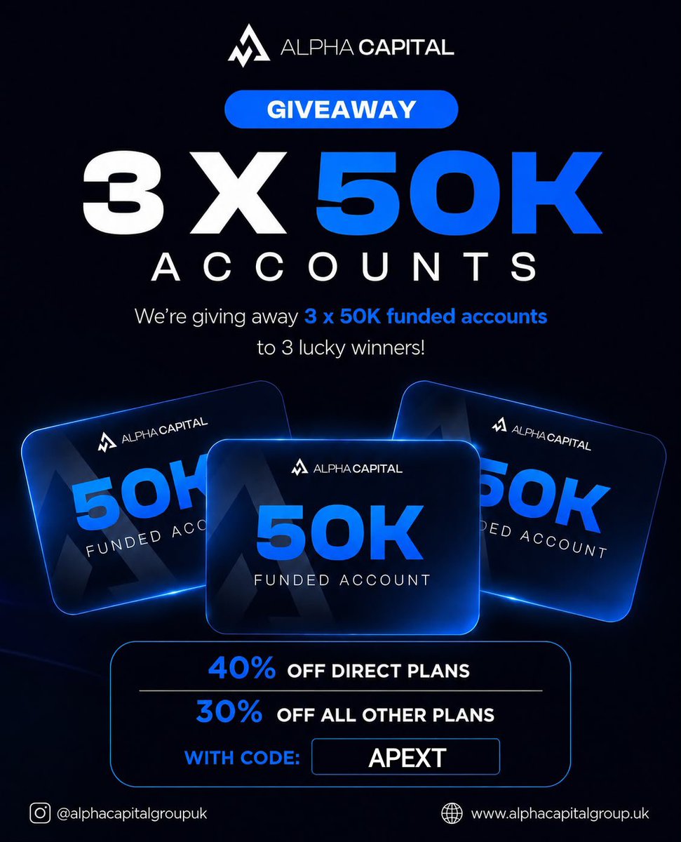 pin2patel24's tweet photo. 🎁 GIVEAWAY 🎁 

 3X$50,000 Pro Account.

To Enter:
🔹Follow @AlphaCapitalUK &amp; @pin2patel24 

🔹Like, Repost &amp; Tag 3 traders.

🔹 Engage in the quoted post. 

Winners announced in 72 hours. https://t.co/EPjbOEXN6l