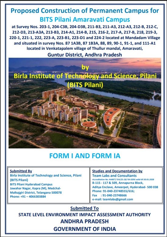 AndhraNexus's tweet photo. BIRLA Institute of Technology and Science (BITS) has applied for environmental clearance for its upcoming campus in Amaravati. https://t.co/ER5HtzPKDj