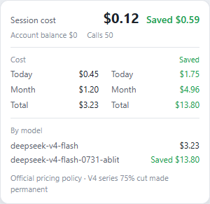 BP_SHI's tweet photo. Running DeepSeek locally? dsh-web-billing shows exactly what you save. 💰
Local calls valued at official API prices, costing you ¥0 — the panel tracks what you save.
Install: dsh plugin add github:bpc-oss/dsh-web-billing
https://t.co/zmHVzUraW5 https://t.co/hqTQQyiJIL