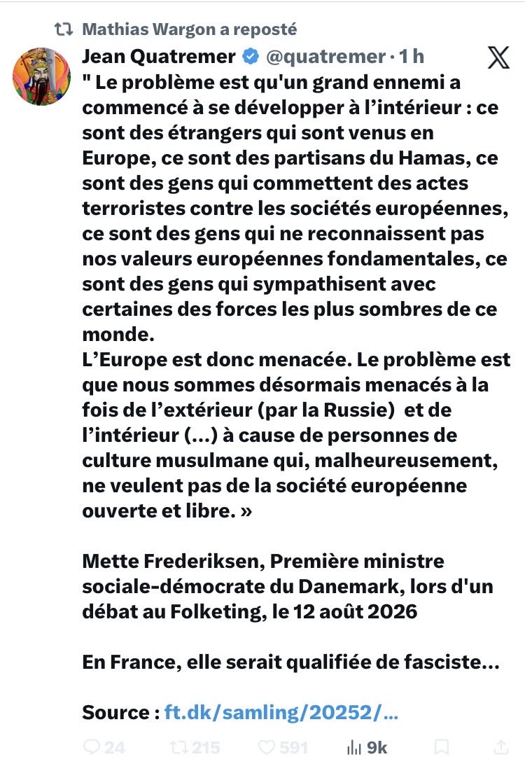 LCedelle's tweet photo. Quatremer, Wargon, escortés par une escadrille de commentaires enthousiastes, relaient une diatribe contre « l’ennemi intérieur », notamment composé de « personnes de culture musulmane ». On en est là et on n’arrête pas le talent. ⏬️ https://t.co/sF5kP9J5hm