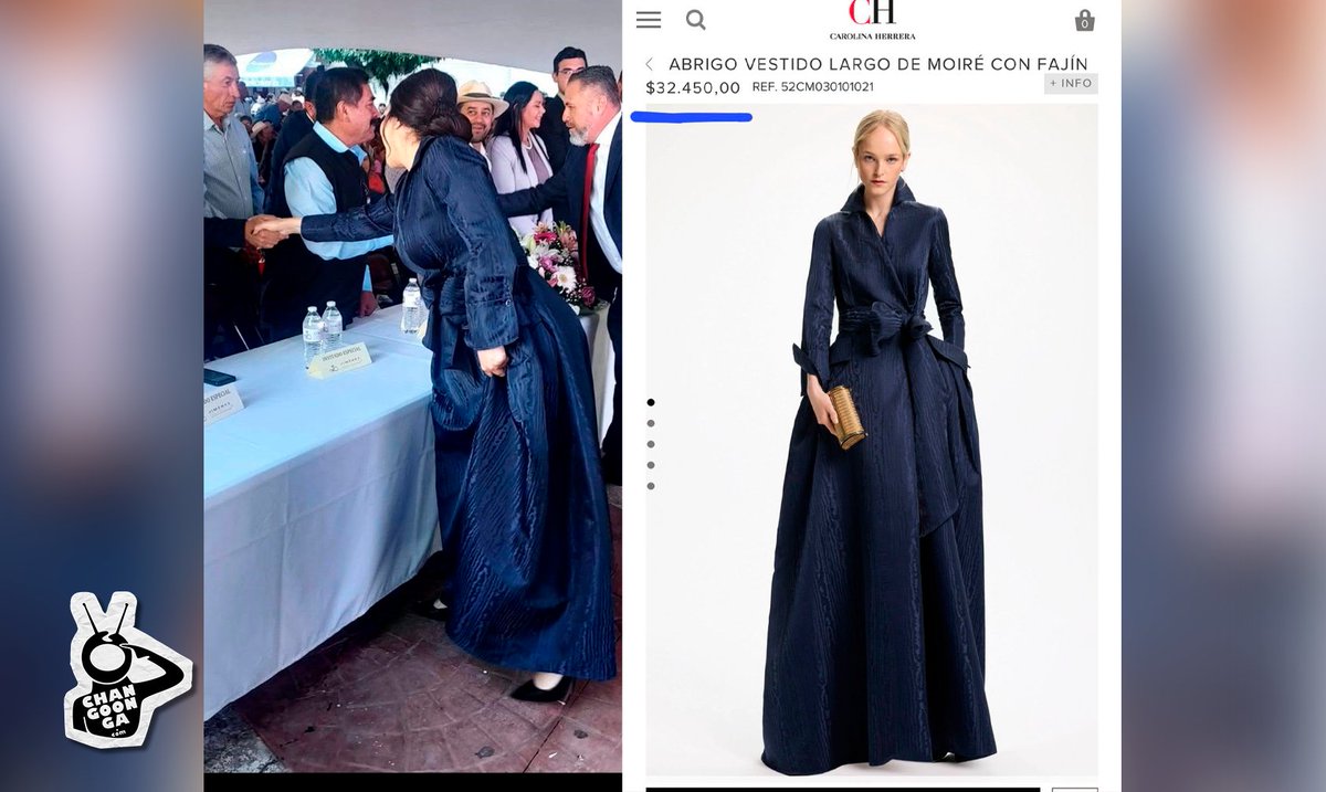 michangoonga's tweet photo. #Michoacán Ella es totalmente 💅 Carolina Herrera: En medio de denuncias por cobros a la ciudadanía para hacer obra pública, la alcaldesa de Villa Jiménez, la perredista Claudia Griselle Sanhua Pérez se destaca por sus gustos caros para vestir, usando prendas Carolina Herrera de arriba de 30 mil pesos por vestido ‼️