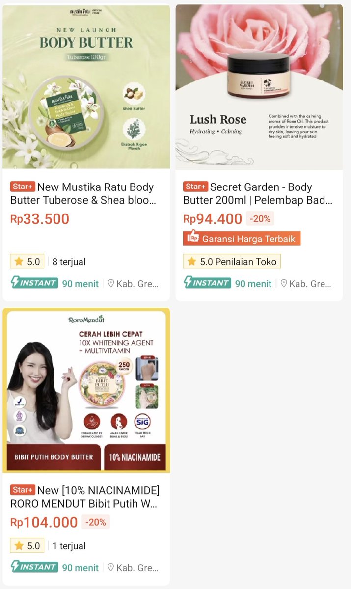 jjeeeee23's tweet photo. Wts body butter 

🍊🍊🍊 https://t.co/7OYmc7hVMi

mustika ratu tuberose &amp; shea bloom
Secret garden lush rose gerqnium bergamot 
Roro mendut bibit putih whitening booster body butter

#tawarin #zonauang body care https://t.co/JjDe9jjwG6