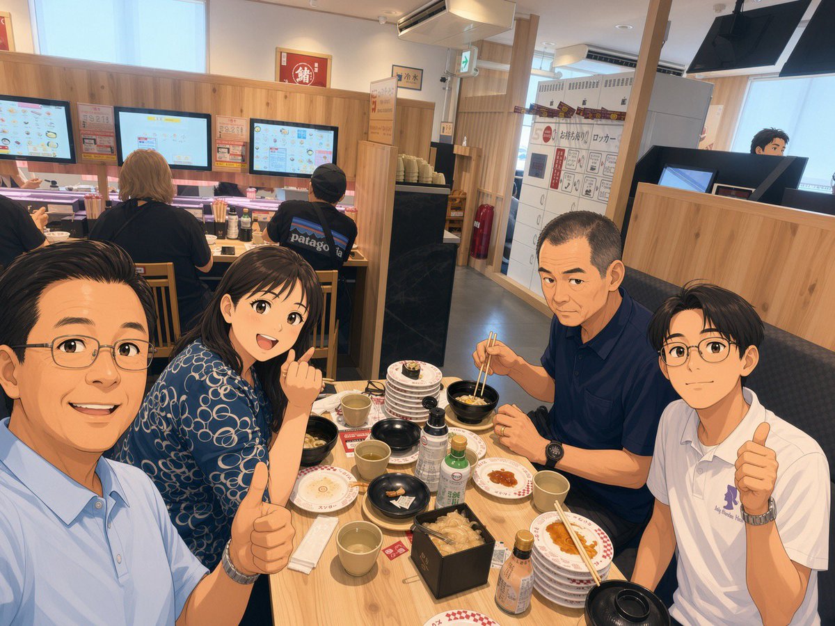 truelove2027's tweet photo. 韓国　天苑教会の成和学生たちの海外修練会を妙高で行われ、東京にて一泊するためにマイクロ🚌と荷物車にて送り。
途中、スシロー🍣にてランチ中
😊 https://t.co/YBc1BqsJGv