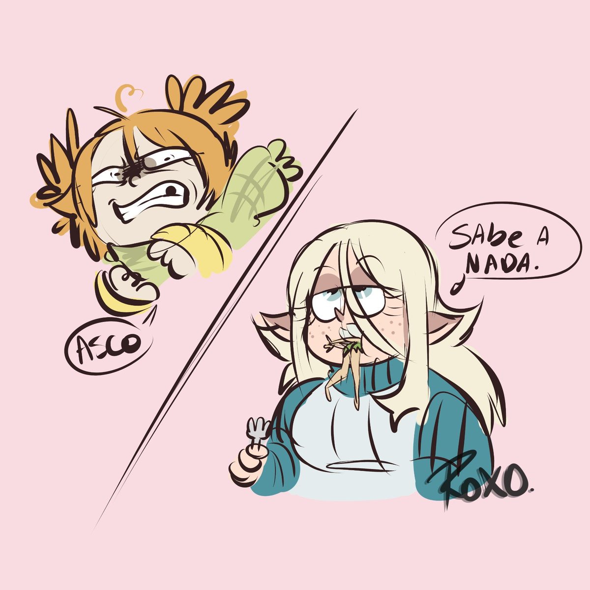R0ss_bunny's tweet photo. Un poco de contexto sobre mis Oc's ✨🧝 
Reseña 
Una elfa que rescató a una huérfana 
Sin querer y tendrá que lidiar con ella.
#elfos #fantasia #lore 
#art #ocs #dibujodigital https://t.co/VDuwRuNXww