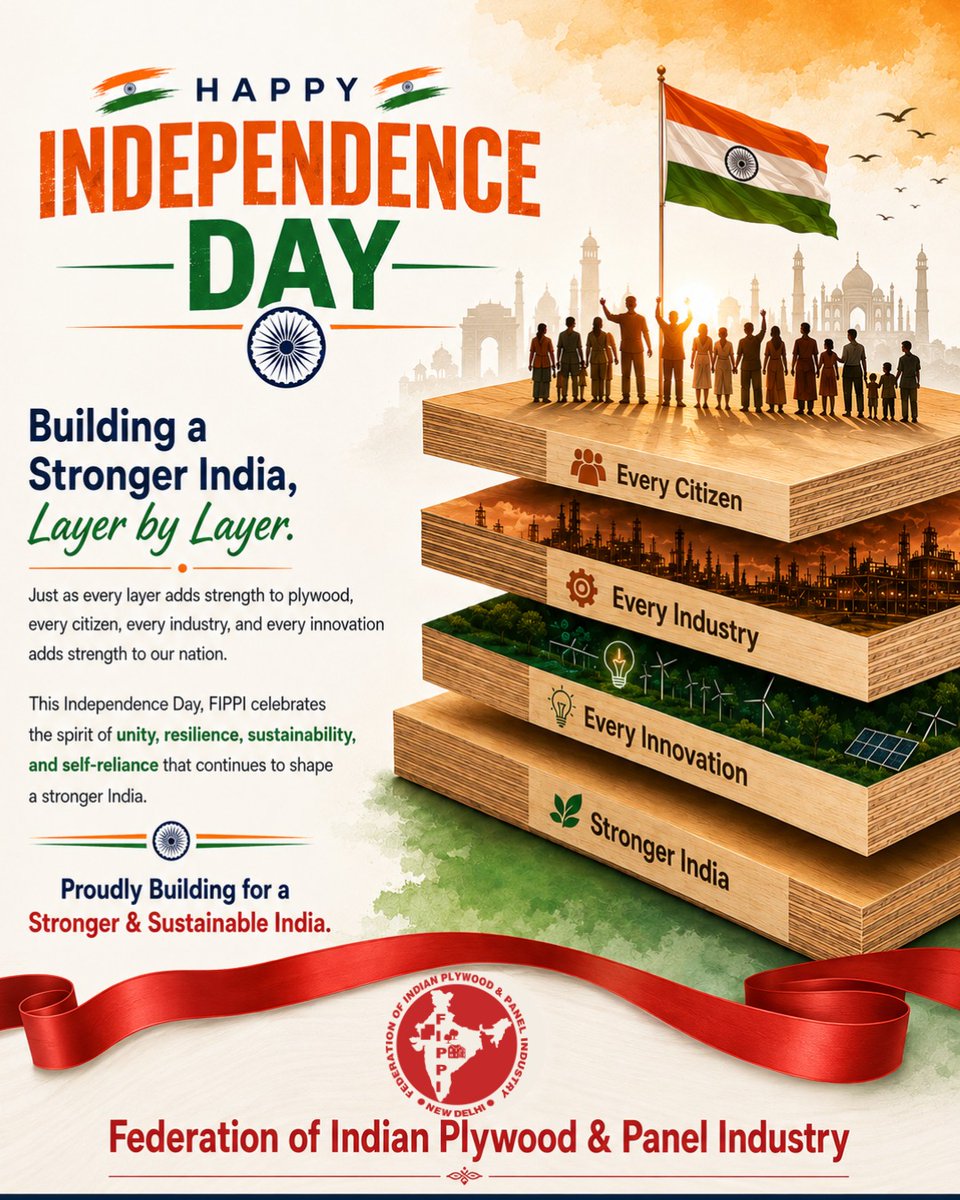 federationfippi's tweet photo. ✨ Building a Stronger India, Layer by Layer.
🧡🤍💚 This Independence Day, FIPPI celebrates the spirit of unity, resilience, sustainability and self-reliance that continues to strengthen our nation.
🎉 Happy Independence Day! 🎉
Jai Hind!
#IndependenceDay #SustainableIndia🧡🤍💚 https://t.co/aF17tk6GIt