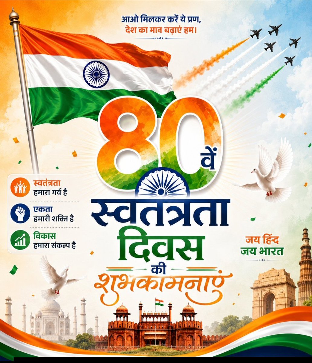Satyamd35344076's tweet photo. सारे जहाँ से अच्छा, हिंदुस्तान हमारा !!!

आप सभी को 80वें स्वतंत्रता दिवस की हार्दिक शुभकामनाएँ।

Heartiest wishes to all of you on 80th Independence Day. 
जय हिंद 🇮🇳🇮🇳🫡  

#स्वतंत्रता_दिवस 
#IndependenceDay 
#India
#वंदे_मातरम् https://t.co/4WiLW30aTx