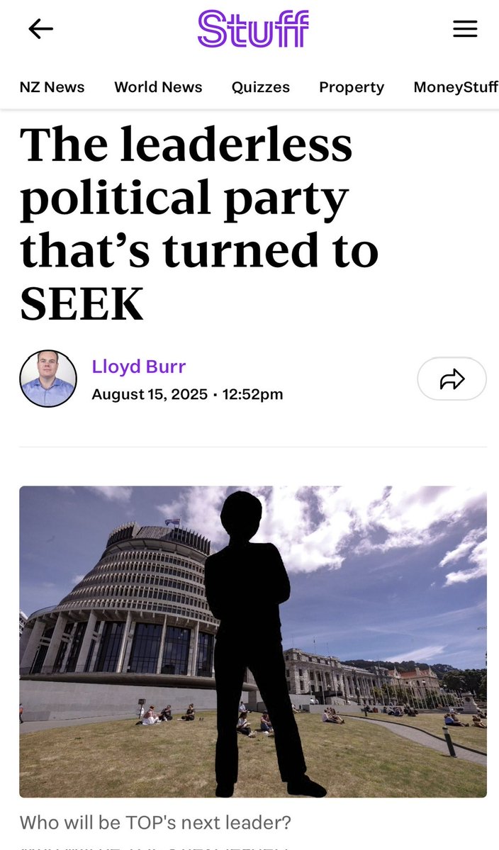 TrudiNewZealand's tweet photo. The Opportunity Party are complete idiots.

Got her Job from “SEEK”  ???  

Advertise for a Leader, what could go wrong? https://t.co/qFAm3kJed8