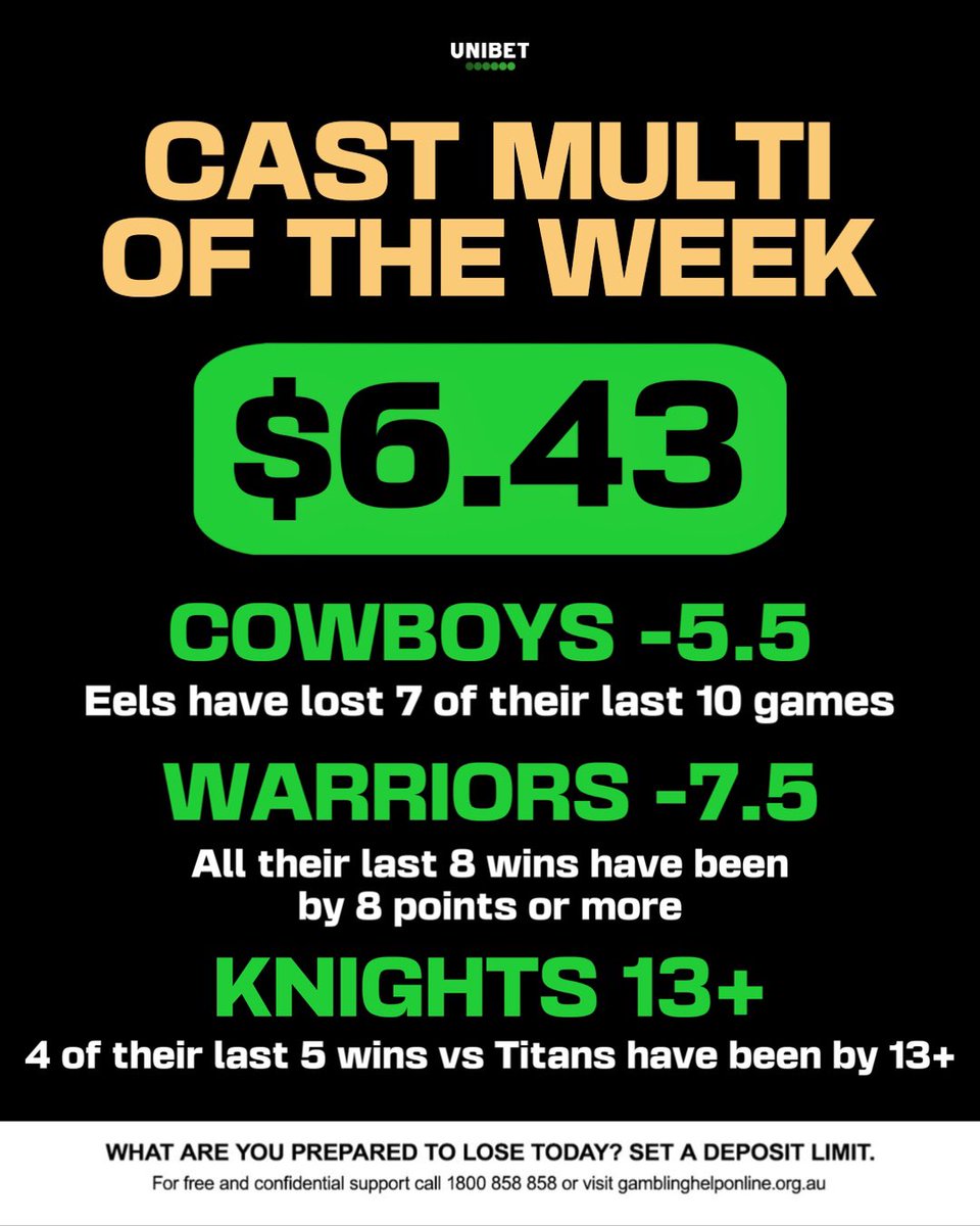thecastpatrol's tweet photo. NRL MULTI OF THE ROUND 🏉✅✅✅

Good luck if you get on! 🤞 https://t.co/YOtwKjcZJS