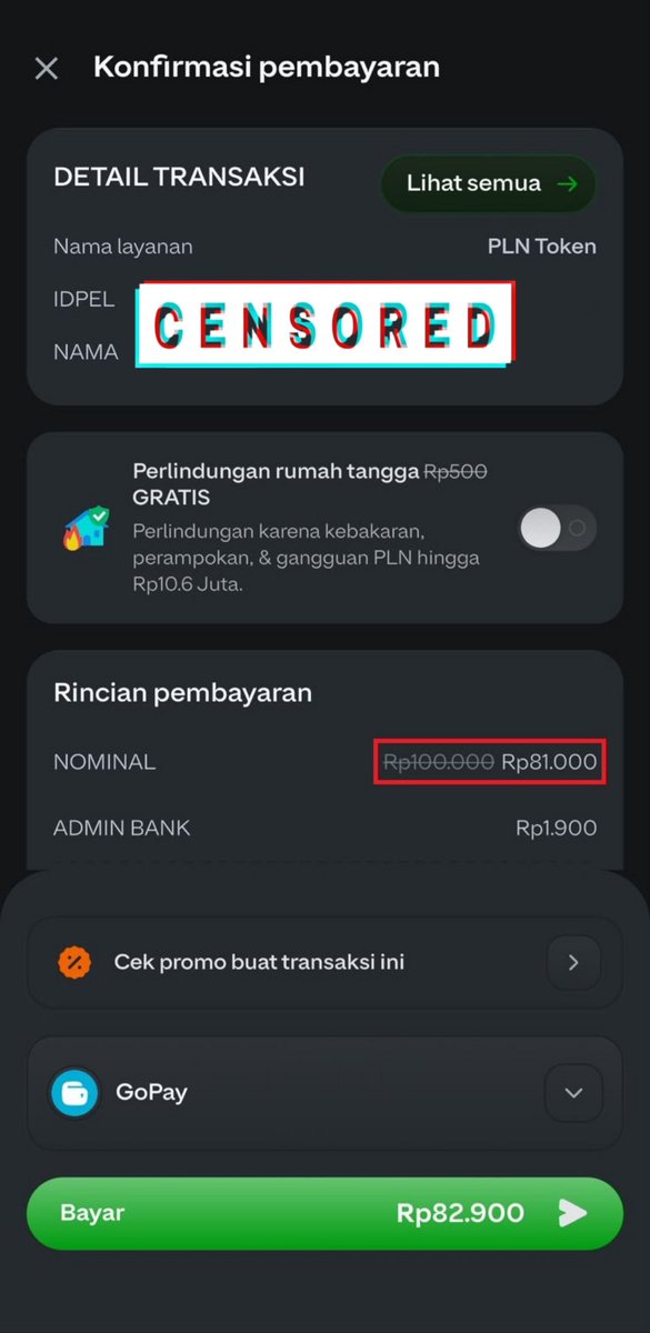 erenm_aar's tweet photo. lagi butuh token listrik? kebetulan ada promo di aplikasi GoPay, token PLN 100 ribu jadi cukup bayar 81 ribu aja. lumayan hemat 19 ribu 😭 #GOPAYTOKENPLN81RIBU https://t.co/fYkZDghUjX