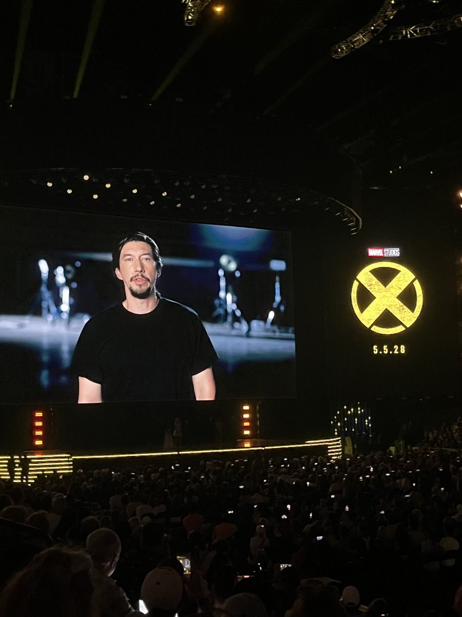 empiremagazine's tweet photo. The X-Men cast has just been confirmed on stage at #D23 – and they just met backstage for the first time:

Sadie Sink is Jean Grey
Kit Connor is Cyclops
Christopher Abbott is Professor X
Samara Weaving is Emma Frost
Inde Navarette is Rogue
Maya Boyd is Storm
Adam Driver is also in the cast