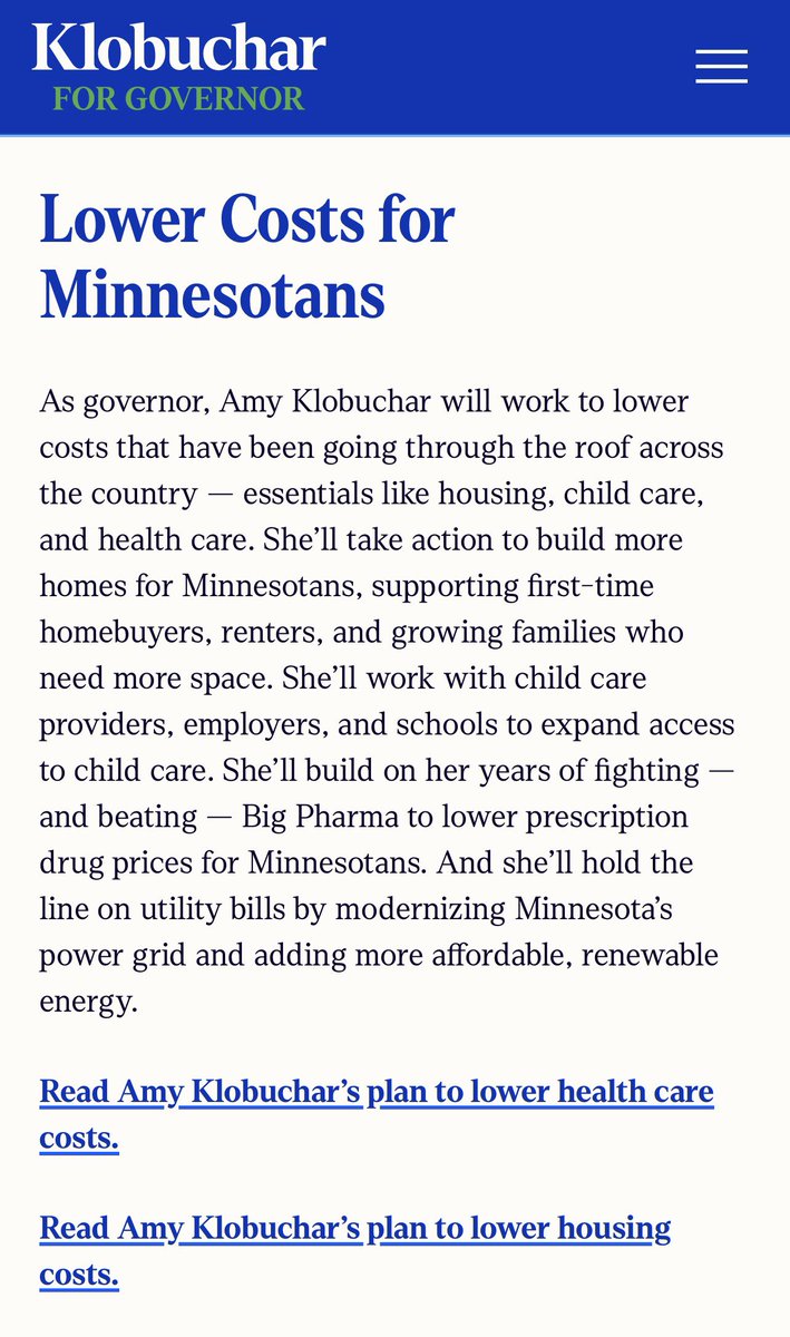 grippy_boy's tweet photo. @MichaelH_MN Not only does Klobuchar have an entire section dedicated to lowering costs for Minnesotans, Demuth doesn’t have anything about school safety, voter ID, or girls sports either.

Critical thinking is obviously not a priority for Michael Holmstrom. https://t.co/Tkr1tJsVp3