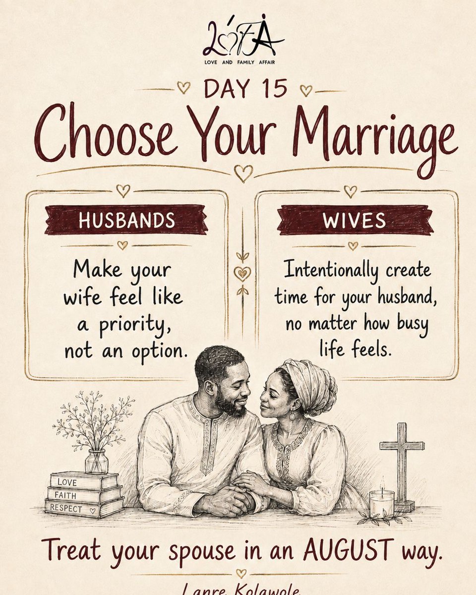 lofacouples's tweet photo. It’s August
Day 15 of Treat Your Spouse in an AUGUST way.
15/08/2026

#TreatYourSpouseInAnAugustWay #ChristianMarriage #MarriageChallenge #MarriageTips #HealthyMarriage https://t.co/84ks5YnYaY