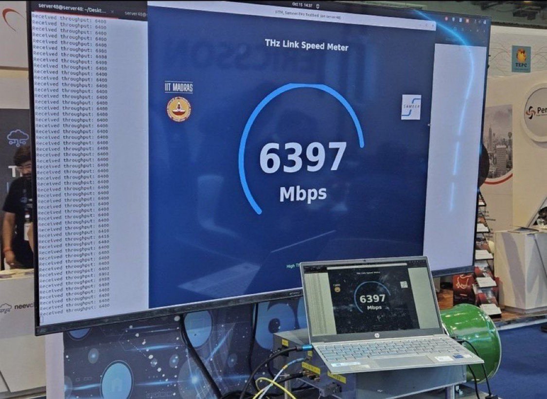 THEIntel24x7's tweet photo. JUST IN 🇮🇳🔥

IIT Madras researchers demonstrated an indigenous 6G data transmission speed of 6.39 Gbps on the Bharat 6G THz Testbed. https://t.co/4vedgmU5jP
