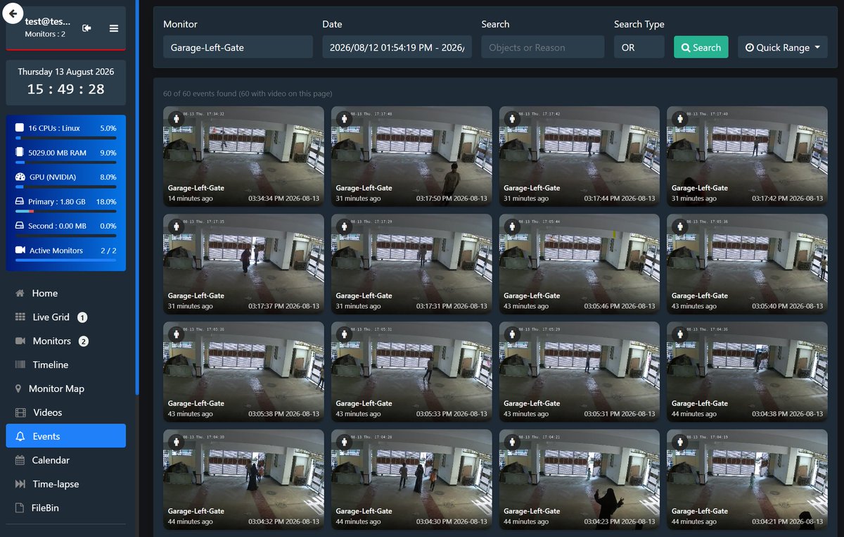 ShinobiCCTV's tweet photo. New in Shinobi: the Events page

Every detection your cameras catch, in one searchable grid. 

Filter by monitor, date range, object or reason, with a thumbnail and jump-to-video for each hit.

Find the moment you're looking for in seconds. https://t.co/hHig63HJDh
