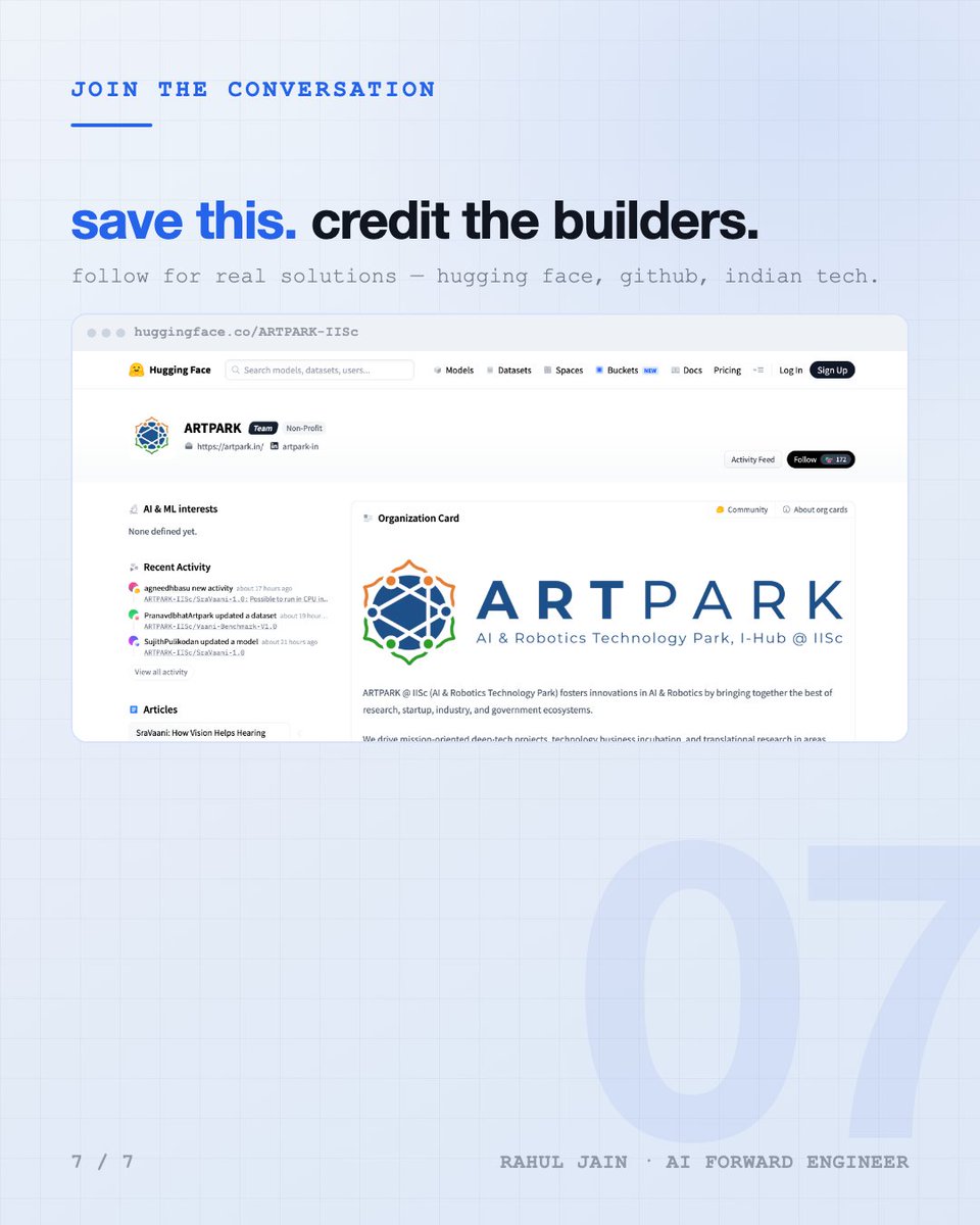 RahulFeature's tweet photo. 7/7 hear → see → transcribe.
full carousel + how to run it:

https://t.co/0Yc4S6aHNU

credit: #ARTPARK, #IISc, @AgneedhB  sujith p, prasanta ghosh, raghu dharmaraju https://t.co/T3iDg2vSo4