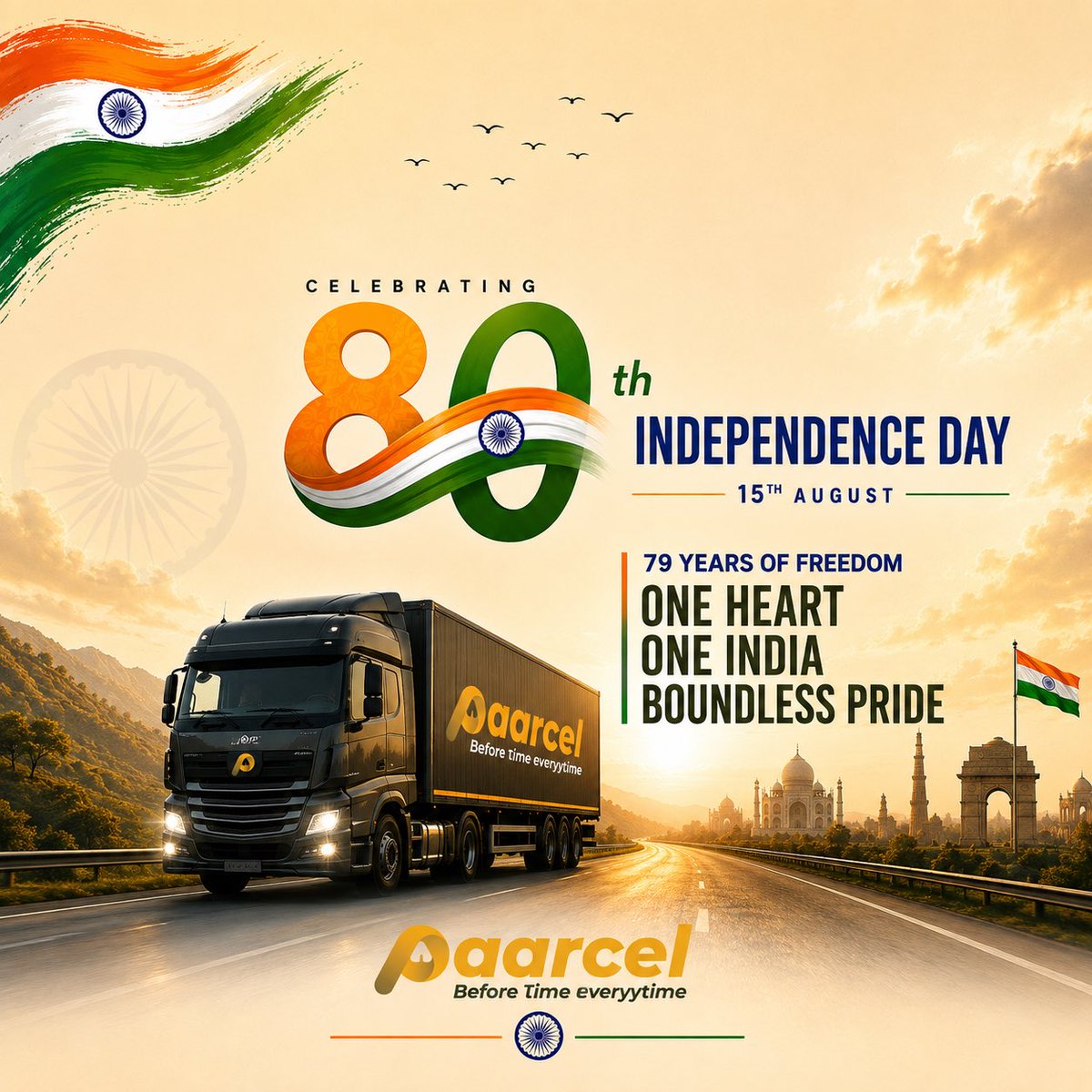 paarcel3u's tweet photo. Happy 80th Independence Day! 🇮🇳

79 years of freedom. One nation, always moving forward.
Paarcel proudly moves with India. 🚚🇮🇳

Jai Hind! 🇮🇳

.
.
Find us on social media platforms:

@paarcel3u

.
.

#Paarcel #IndependenceDay #IndiaAt80 #80YearsOfFreedom #JaiHind https://t.co/sCcKfwgXQp
