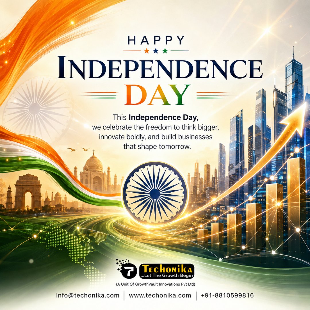 techonika's tweet photo. Wishing everyone a very Happy Independence Day! 

May the spirit of freedom inspire us to think bigger, innovate boldly and build a brighter future for our nation.

#HappyIndependenceDay #IndependenceDay #15August #JaiHind #ProudIndian #IndianPride #Innovation #DigitalIndia https://t.co/yukGDK1txf