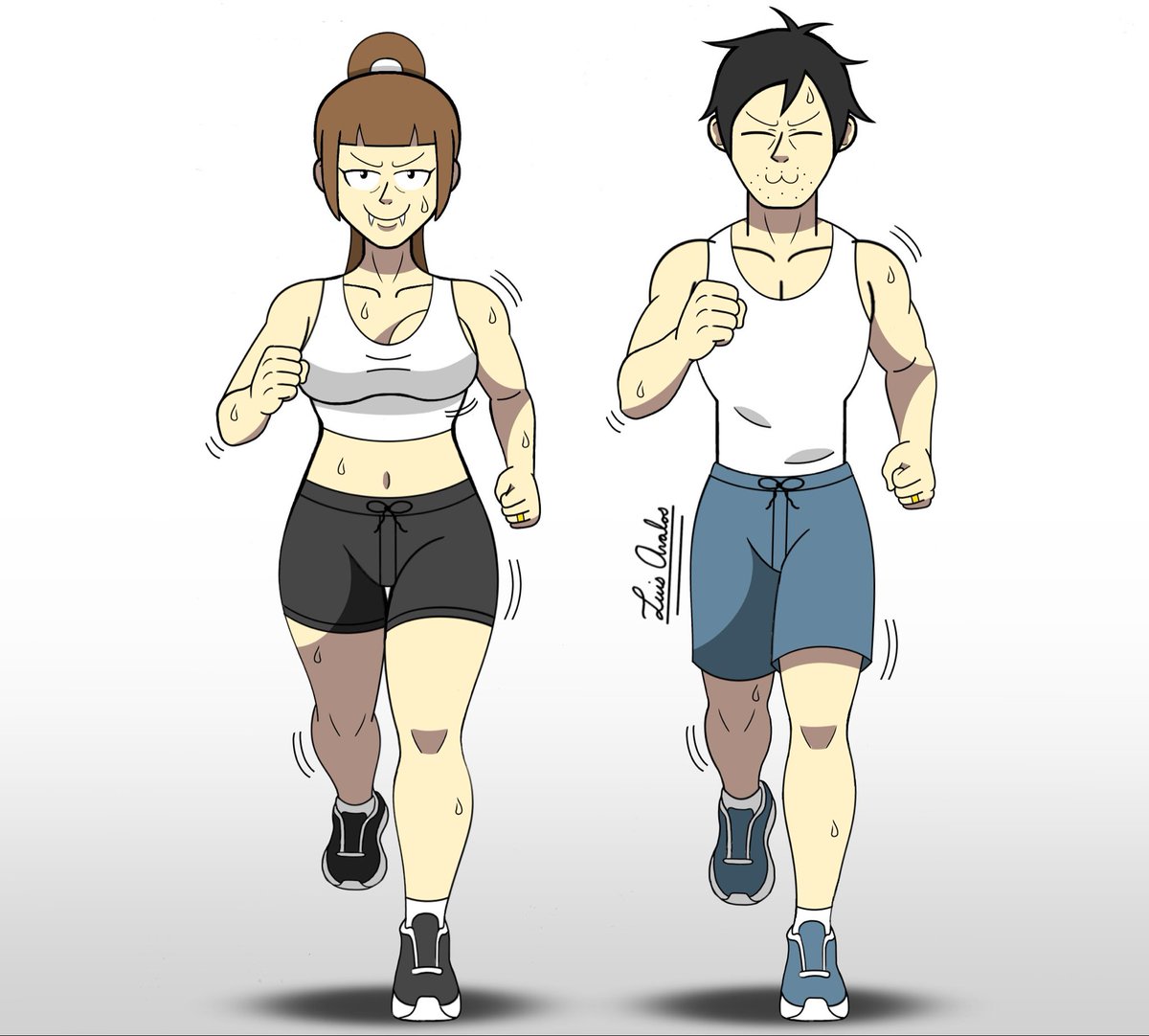 LuisAvalosEnt's tweet photo. Emma is trying to lose weight from all of that sugary/creamy coffee she drank by jogging daily. Chao is here for motivational support (he's actually just here to check his wife and other female joggers out) 🏃‍♂️ 

#milf #ocs #jogging #theartsofmars https://t.co/CnlYSBxUPr
