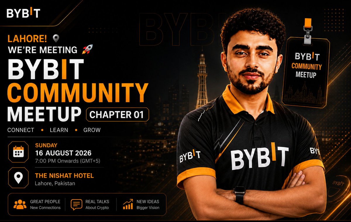 AbubakeR_ch05's tweet photo. Lahore, weβre meeting! π
Excited for the BYBIT Community Meetup β Chapter 01 in Lahore! π§‘
π
16 August 2026
π 7:00 PM onwards
π The Nishat Hotel, Lahore
Connect β’ Learn β’ Grow π€
#Bybit #BybitPakistan #CryptoCommunity #Lahore https://t.co/PX48eCKIkT