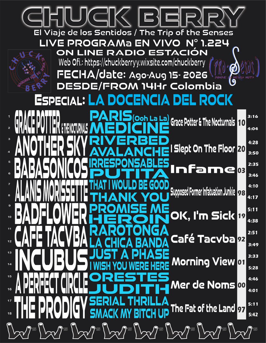 ChuckBerryRadio's tweet photo. CHUCK BERRY LIVE PROGRAM # 1.224 -Agu 15/2026 - FROM 14 to 16H COLOMBIA listen us BY OUR RADIO STATION ONLINE 24h X 365 open the the alternative link https://t.co/8wkgHVhJex or download our Mobile App https://t.co/Gq5C2pIFt0 so much SIS &amp; BRO. https://t.co/zYyDCFn4Jl