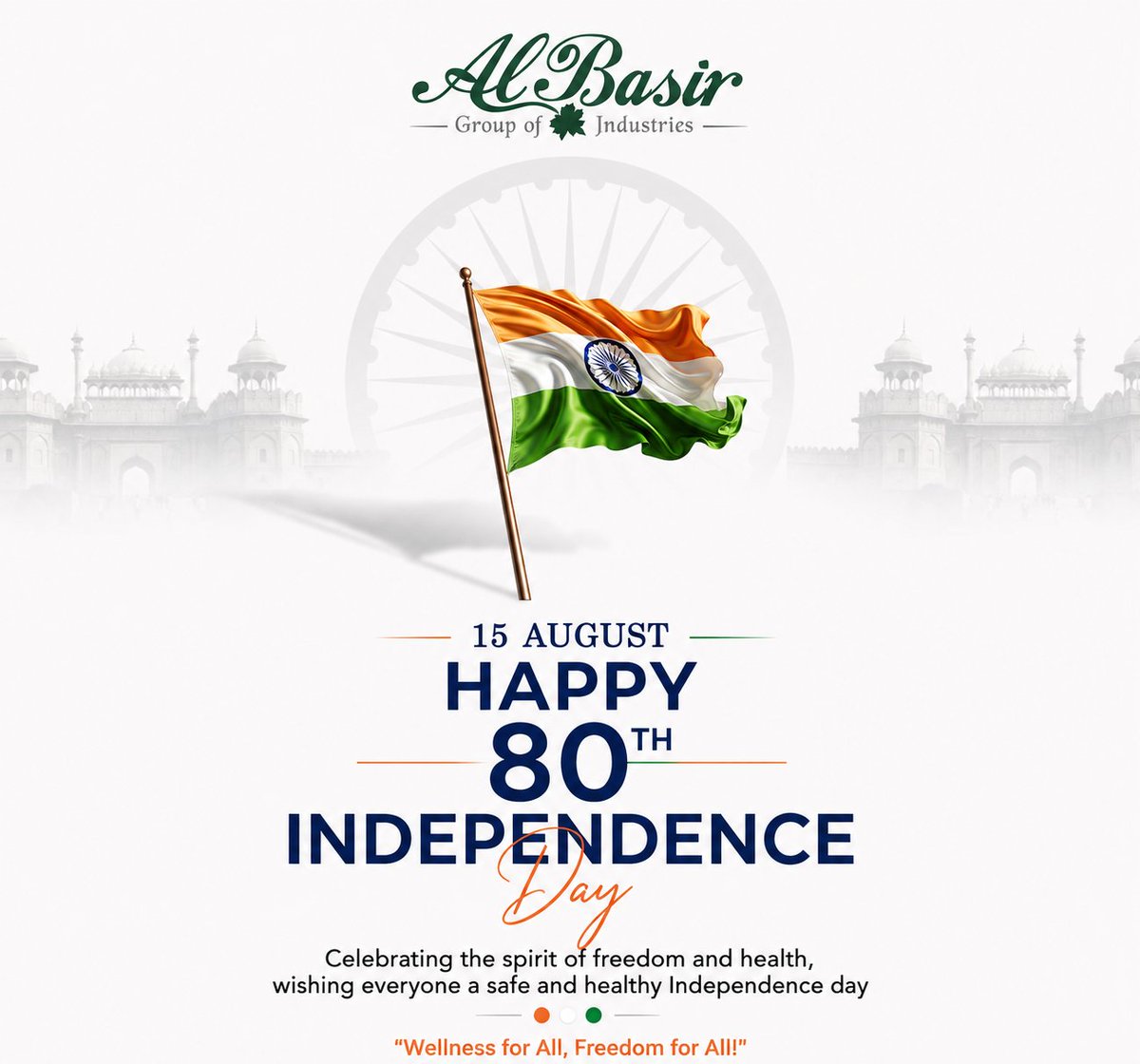 albasirindus's tweet photo. 🇮🇳 Celebrating 80 Years of Freedom! 🇮🇳
Let’s honour the courage, sacrifices, and spirit that built our nation.
May India continue to grow, prosper, and shine brighter with every generation. ❤️🤍💚
Happy 80th Independence Day! 🇮🇳✨
— AlBasir Group of Industries https://t.co/V2tFxkNv4T